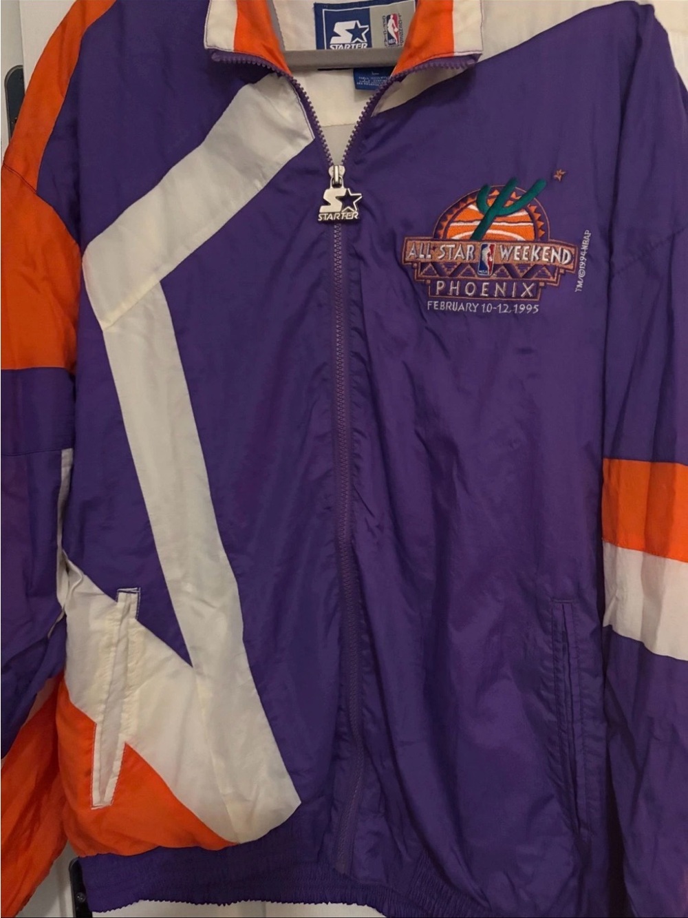 STARTER purple orange white colorblock jacket